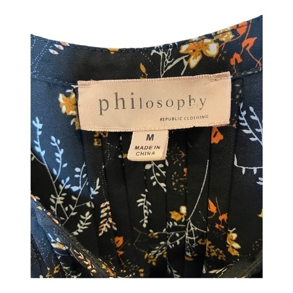 Philosophy Sz Medium Sleeveless Loose & Flowing Black Yellow & Orange Print Top - Picture 4 of 7